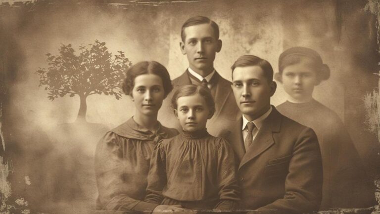 Vintage photo of a family tree with ghostly overlays – symbolic of haunted ancestry and cursed bloodlines