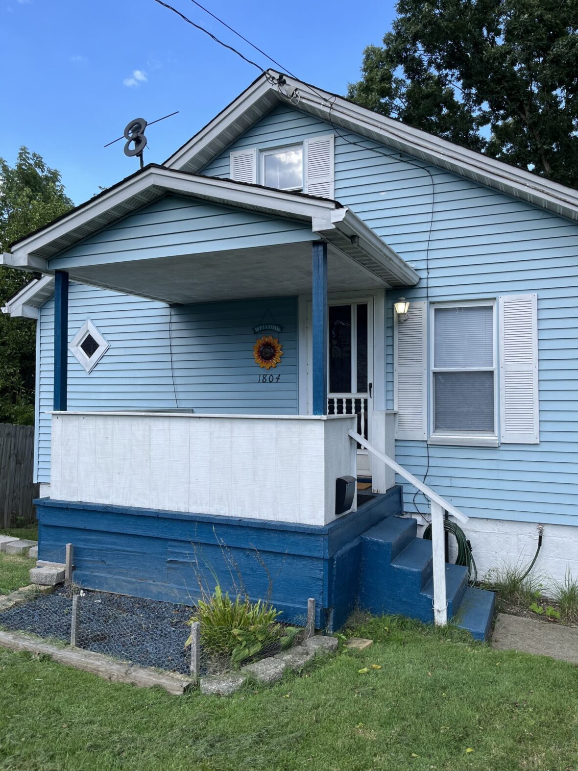 Blue House exterior at night