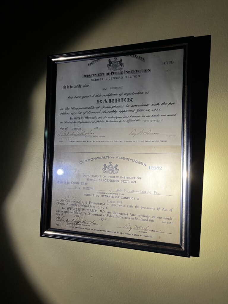 Benjamin Roseberry Barber License